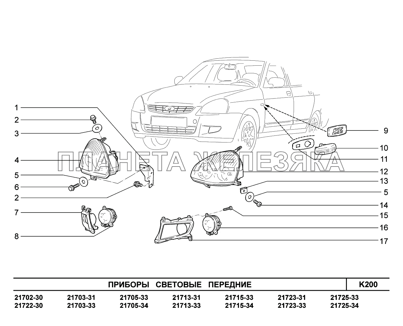 K200. Приборы световые передние ВАЗ-2170 