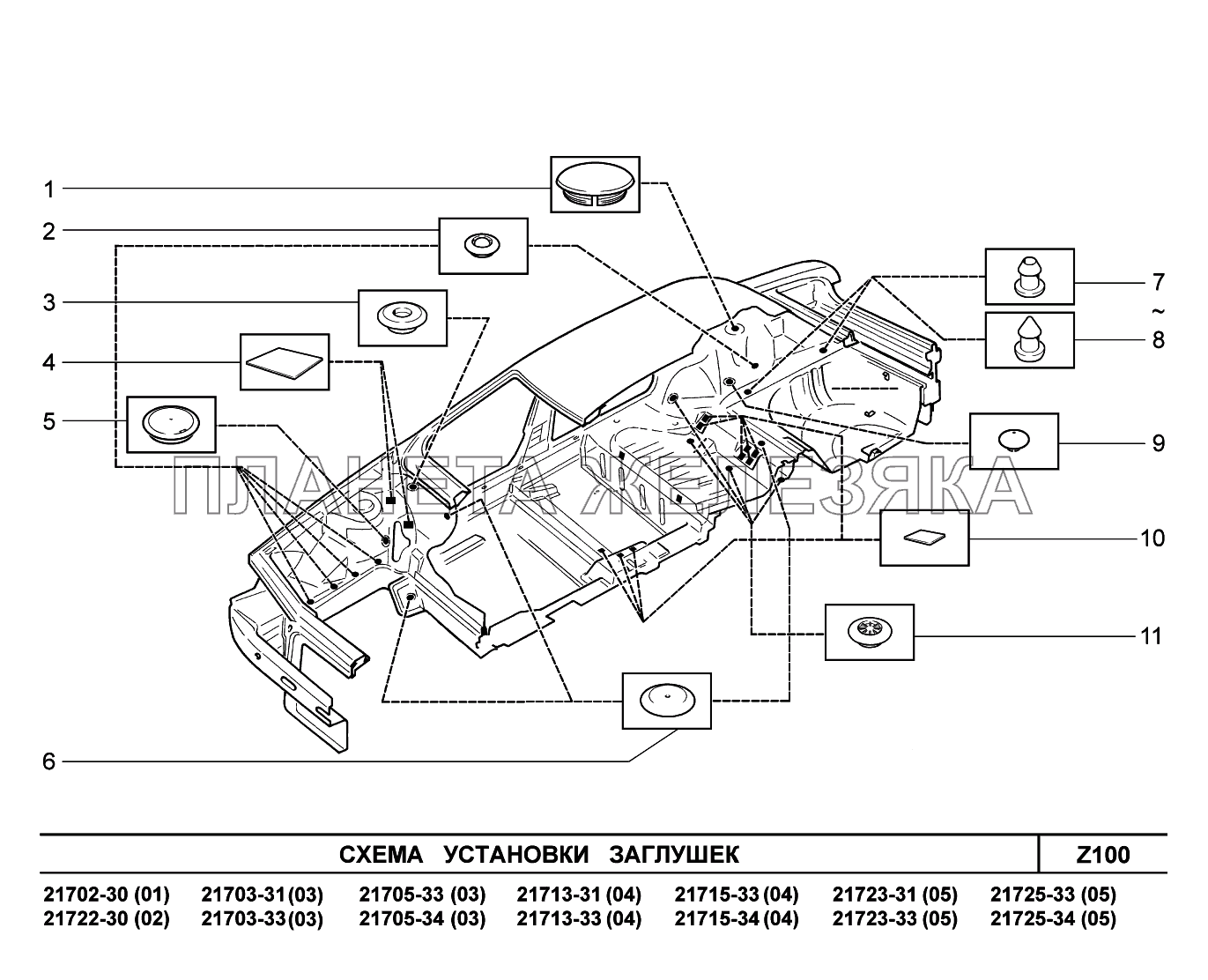Z100. Схема установки заглушек ВАЗ-2170 