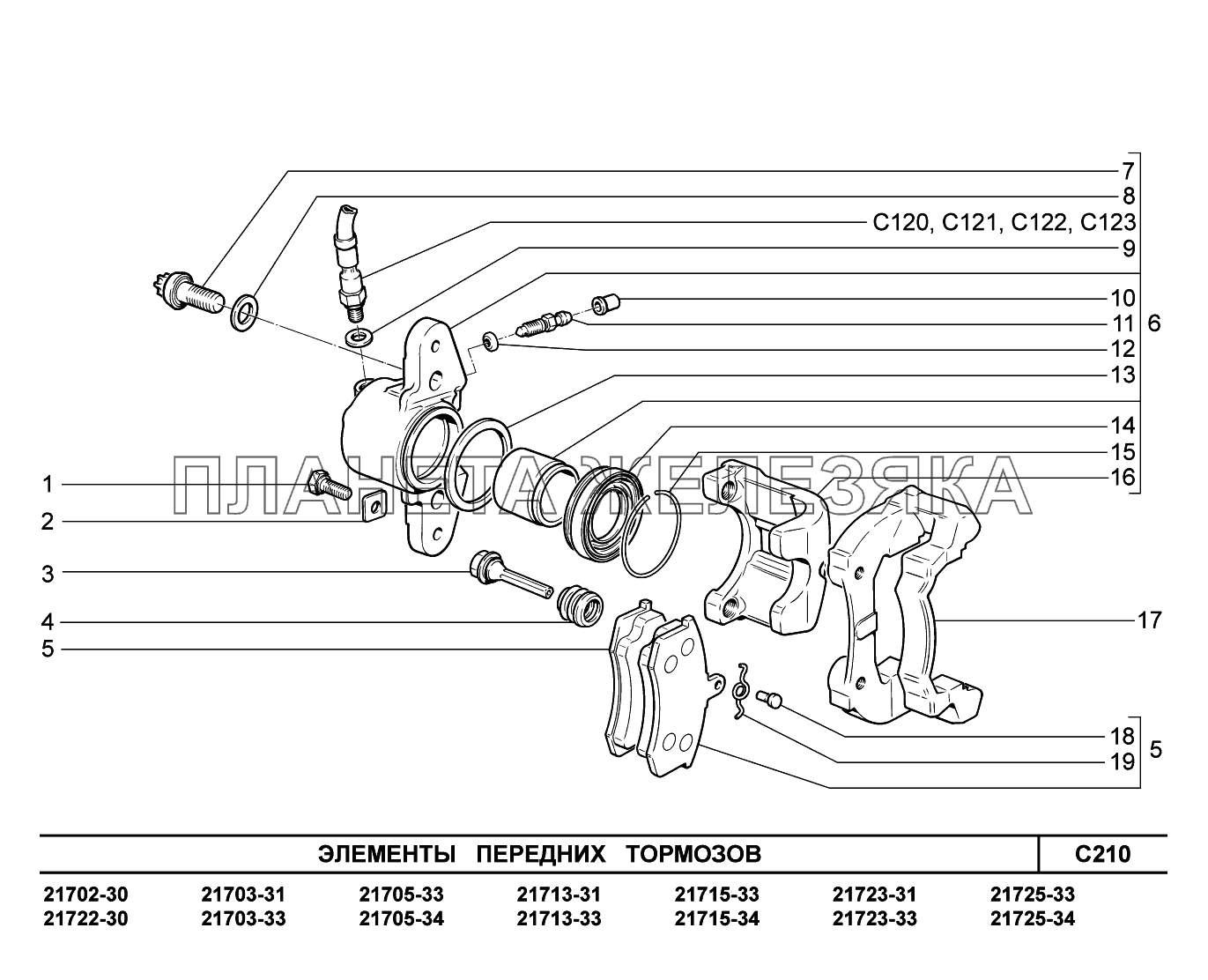 C210. Элементы передних тормозов ВАЗ-2170 