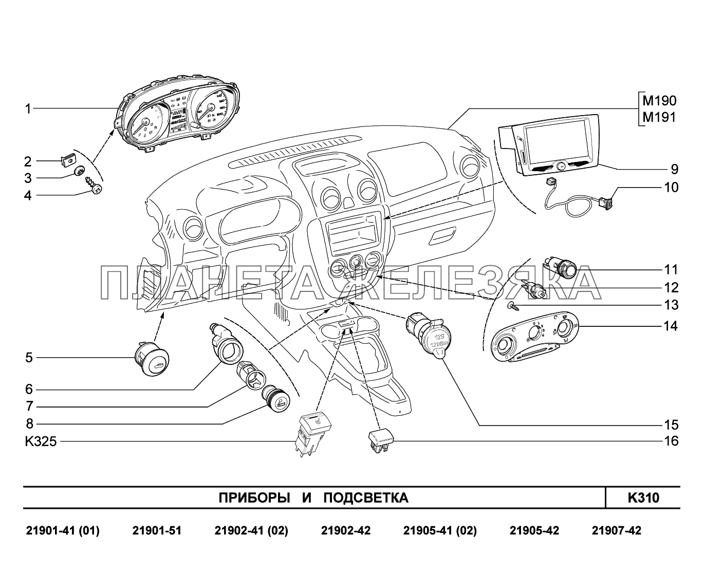 K310. Приборы и подсветка Lada Granta-2190