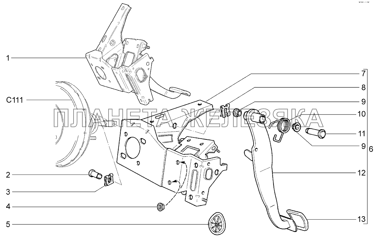 Педаль тормоза Lada Kalina 2192, 2194