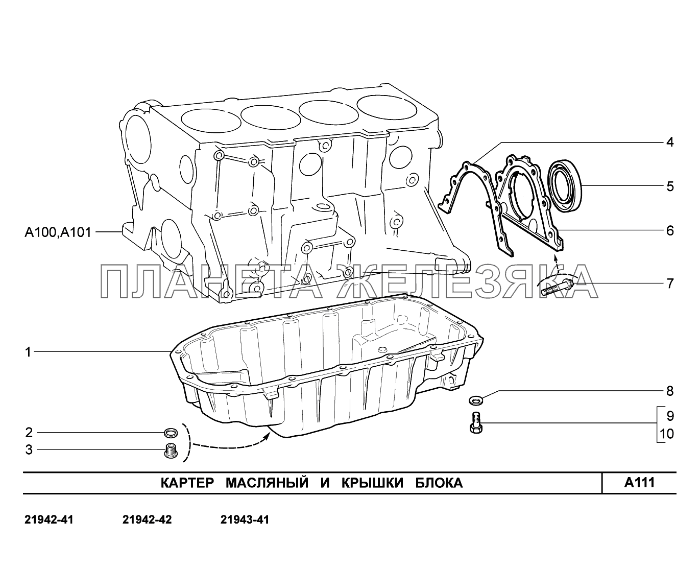 A111. Картер масляный и крышки блока Lada Kalina New 2194