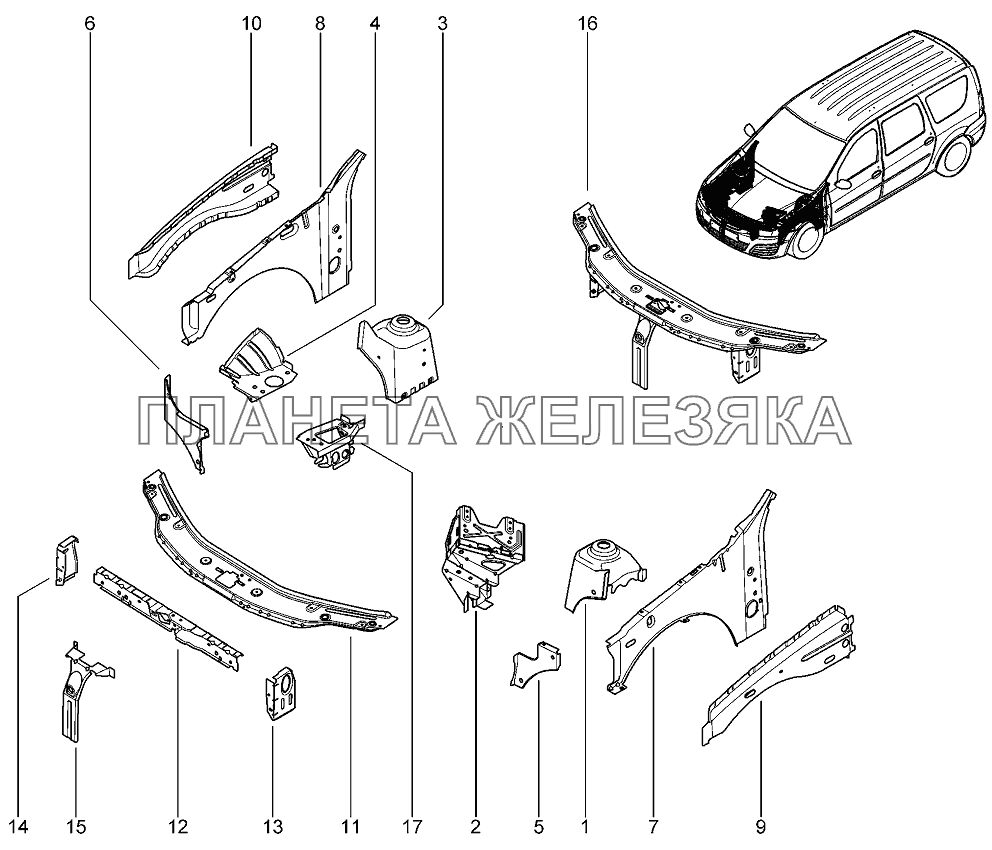 Элементы (передняя боковина) Лада Ларгус 4601