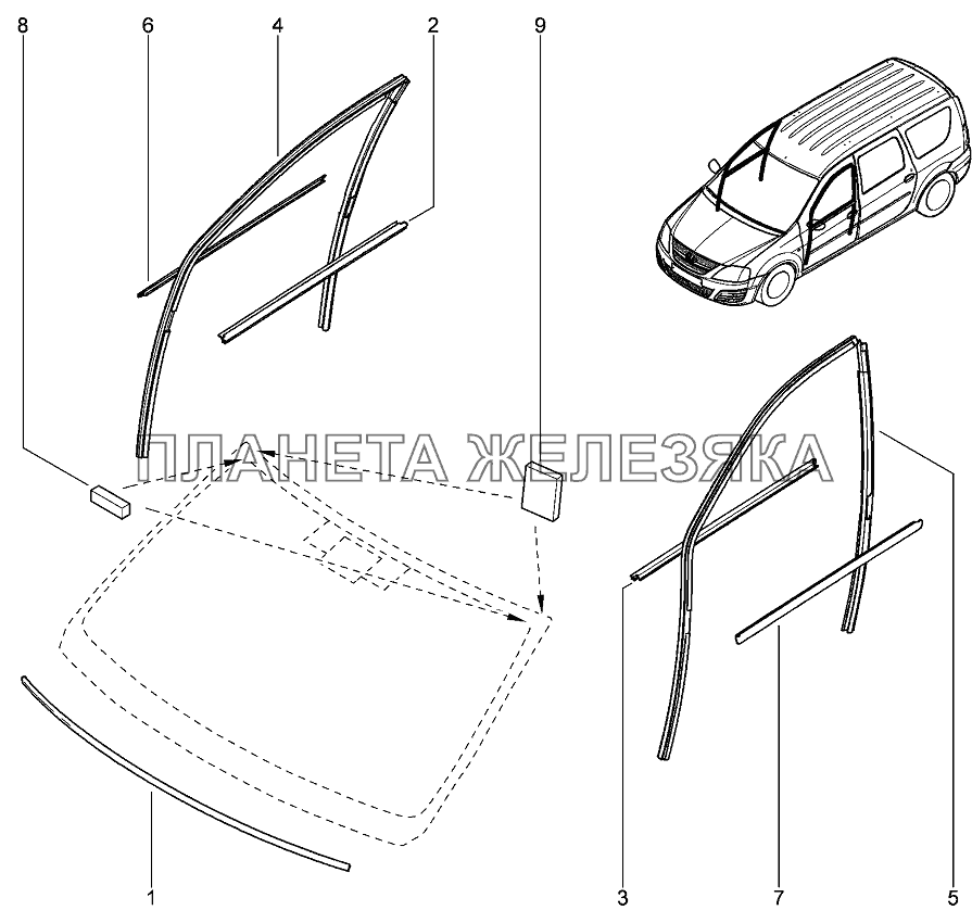 Направляющие передних стекол Лада Ларгус 4601