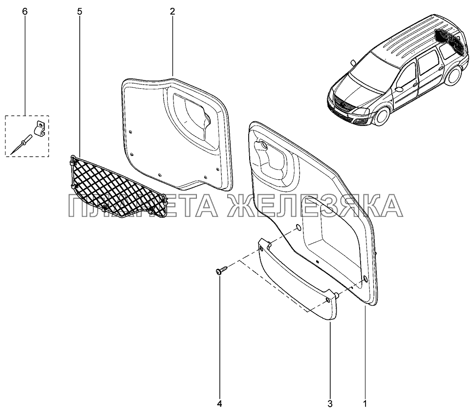Обивка задних дверей Лада Ларгус 4601