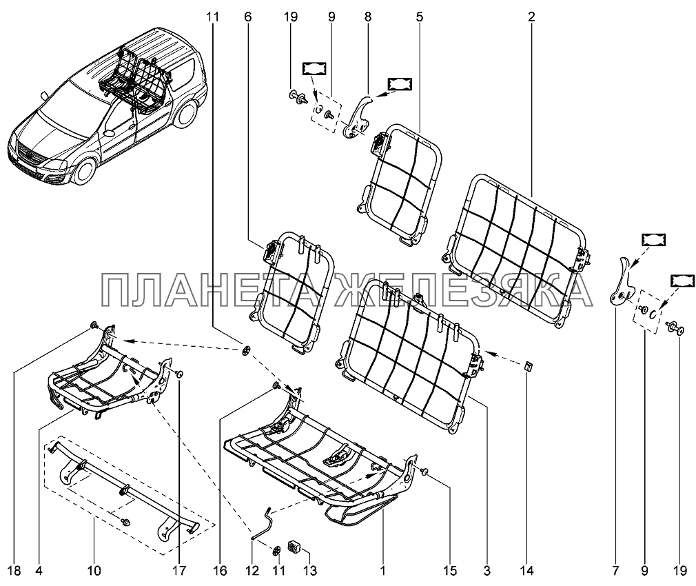 Каркас сидений передних Лада Ларгус 4601