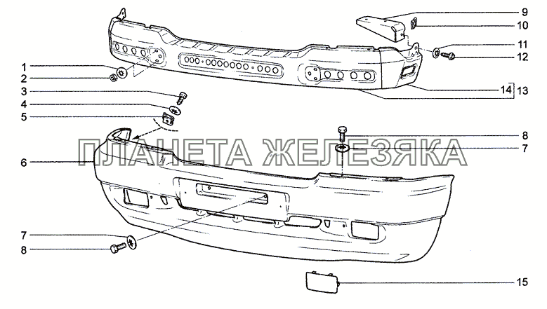 Бампер передний (11, 12, 13, 30, 31, 32) Chevrolet Niva 1.7