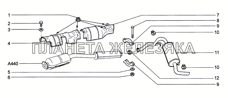 Глушители (11, 12, 13) Chevrolet Niva 1.7