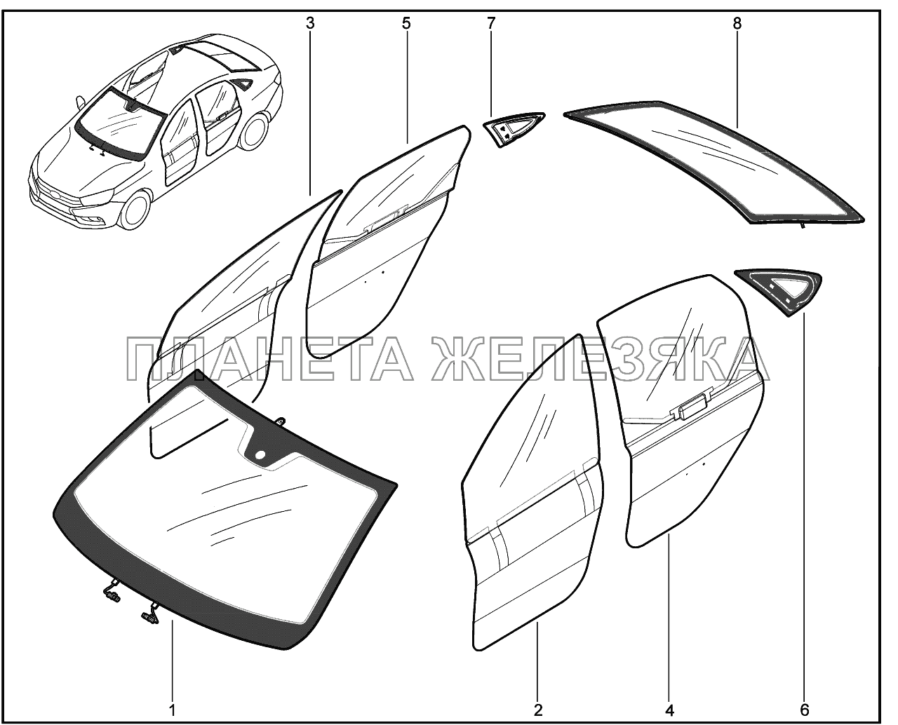 540110. Стекла (периметр кузова) Lada Vesta