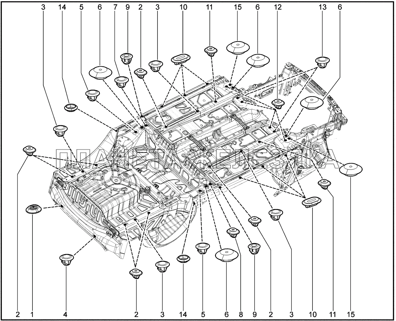 640110. Заглушки пола кузова (снизу) Lada Vesta