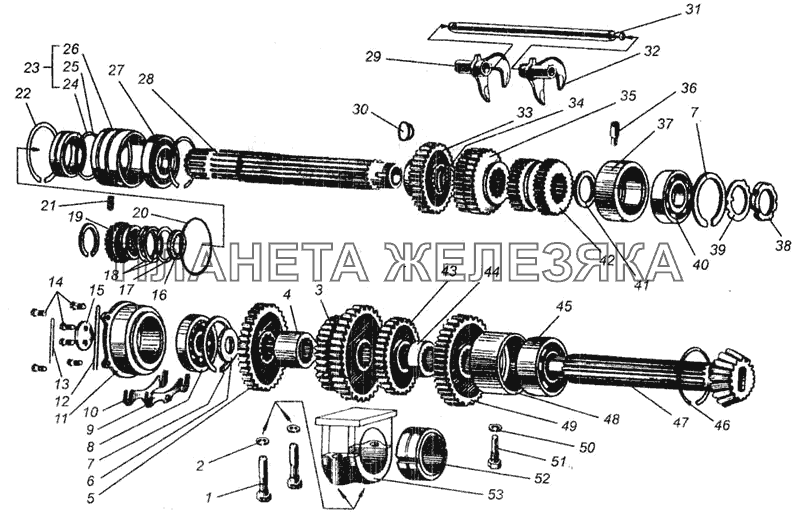 Коробка передач. Вал первичный и вторичный ДТ-75В, ДТ-75БВ, ДТ75Н