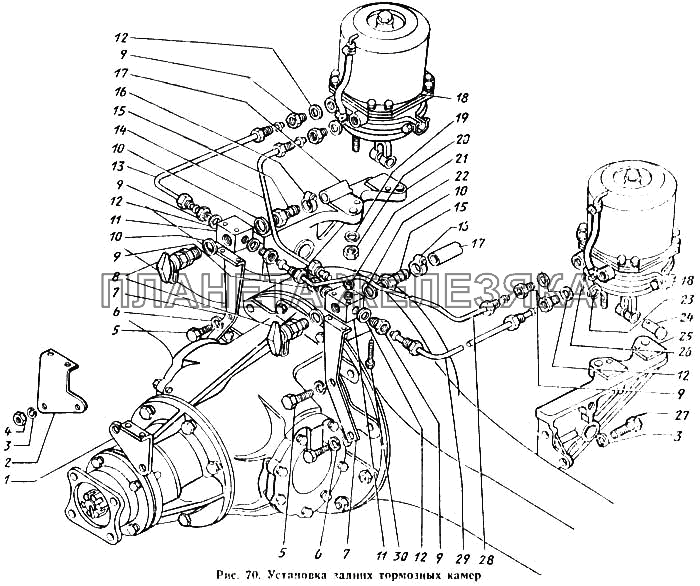 Установка задних тормозных камер ЗИЛ-431410 Каталог 1989 г.
