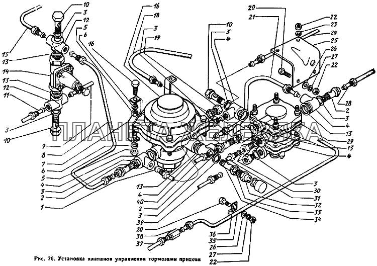 Установка клапанов управления тормозами прицепа ЗИЛ-431410 Каталог 1989 г.