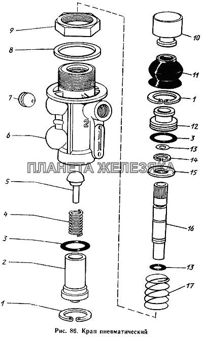 Кран пневматический ЗИЛ-431410 Каталог 1989 г.