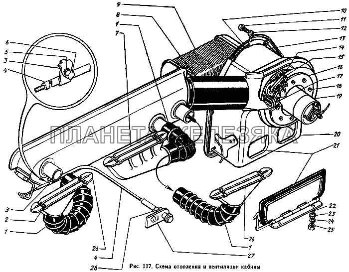 Схема отопления и вентиляции кабины ЗИЛ-431410 Каталог 1989 г.