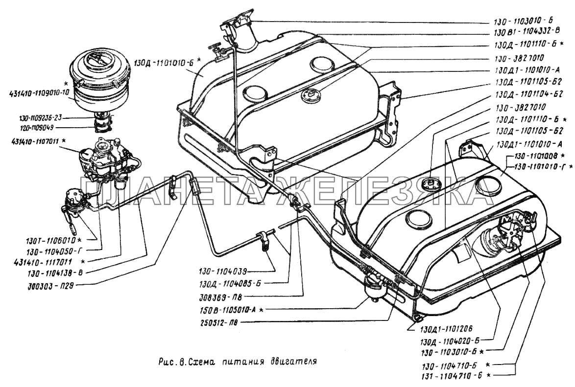 Схема питания двигателя ЗИЛ-431410 (130)