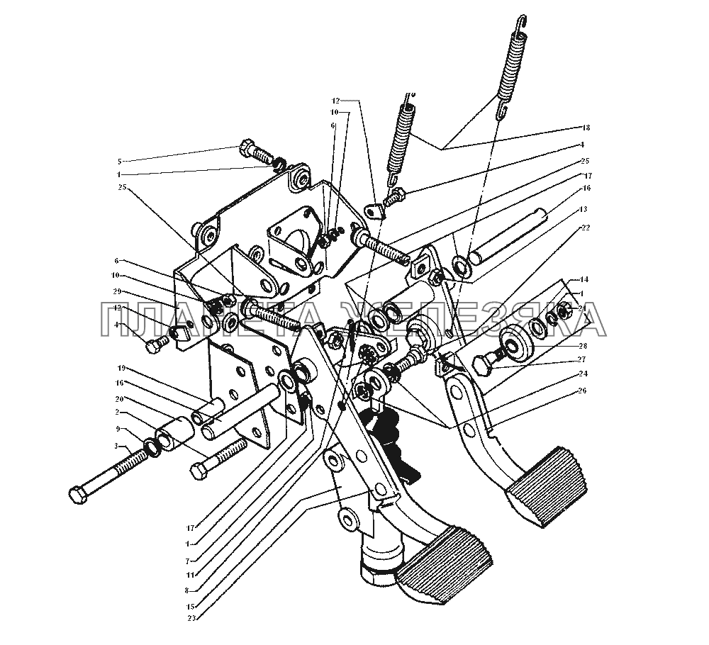 Установка педалей сцепления и тормоза ЗИЛ-43272Н, 43273Н