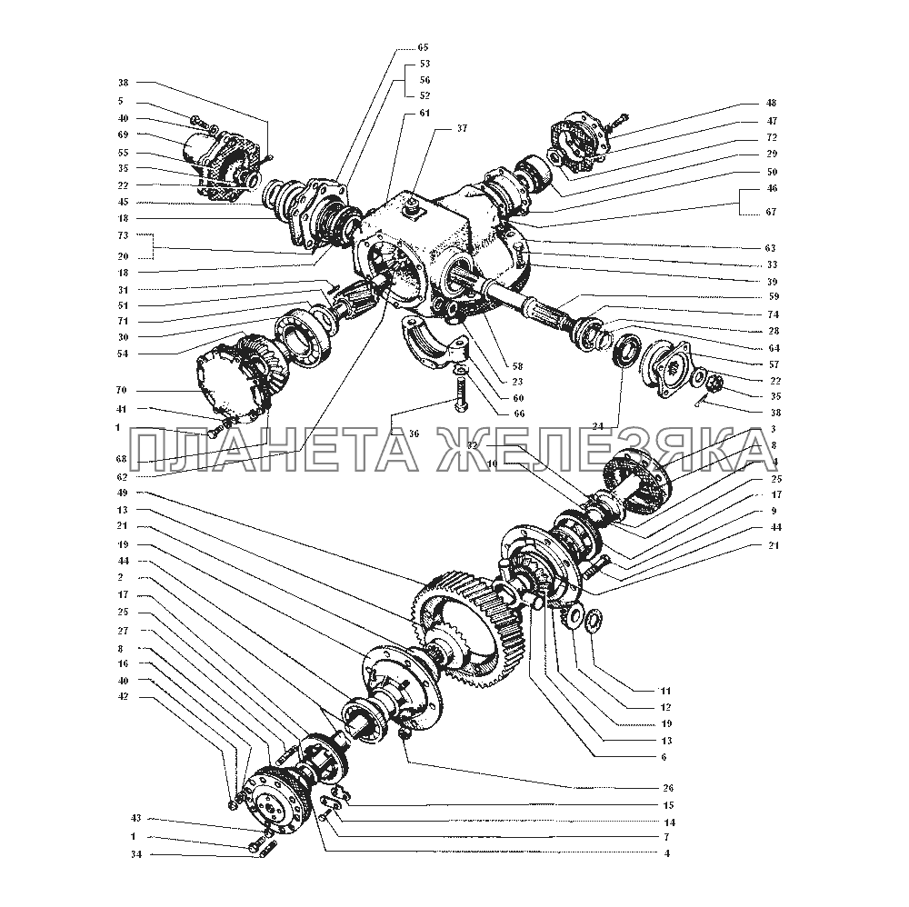 Главная передача и полуоси заднего моста, дифференциал переднего и заднего мостов ЗИЛ-43272Н, 43273Н