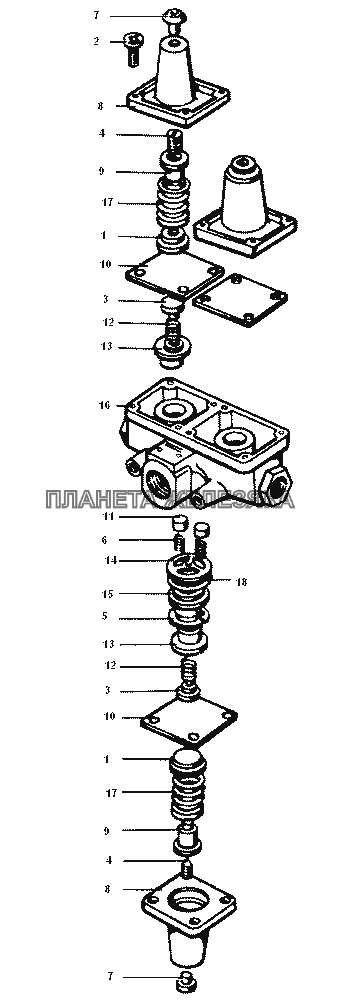 Тройной защитный клапан ЗИЛ-43272Н, 43273Н