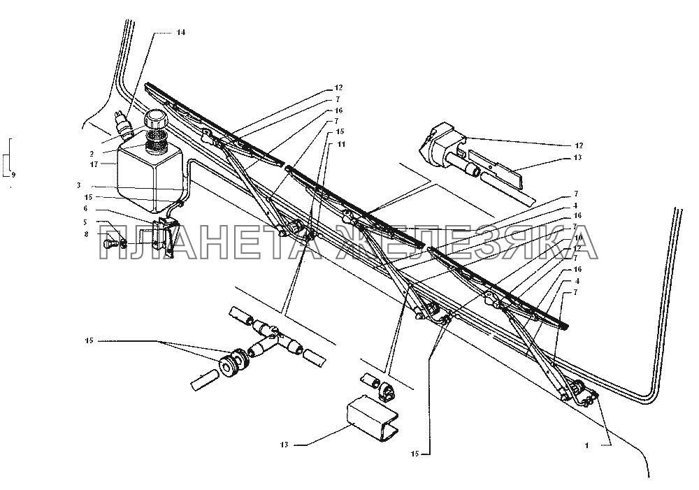 Установка обмыва ветрового стекла ЗИЛ-43272Н, 43273Н