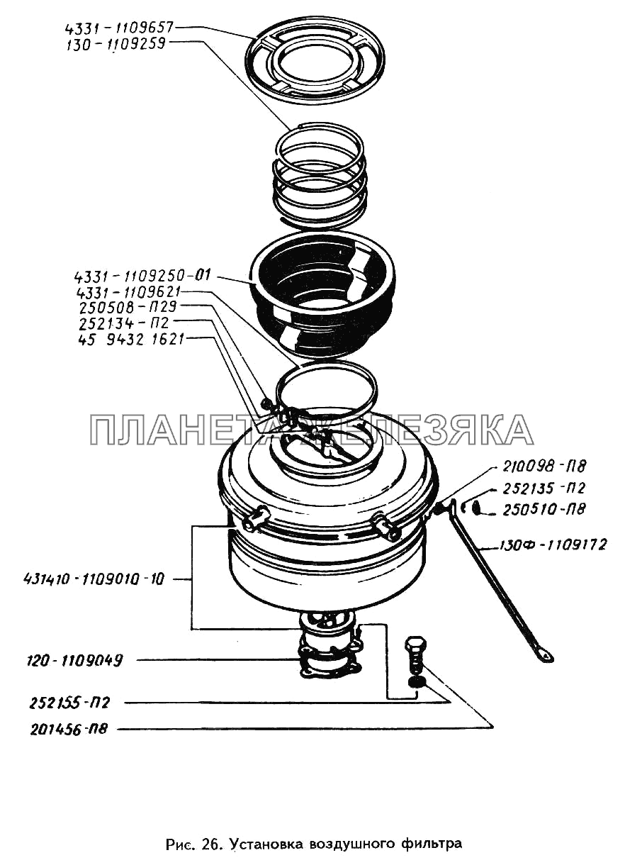 Установка воздушного фильтра ЗИЛ-442160