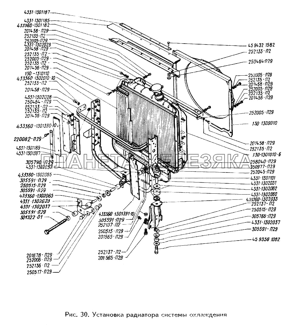 Установка радиатора системы охлаждения ЗИЛ-442160
