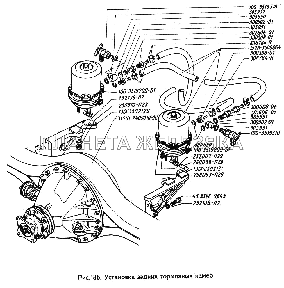 Установка задних тормозных камер ЗИЛ-442160