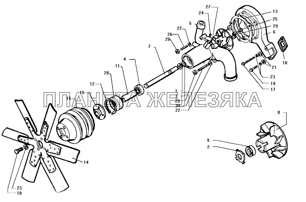 Водяной насос и вентилятор ЗИЛ-130