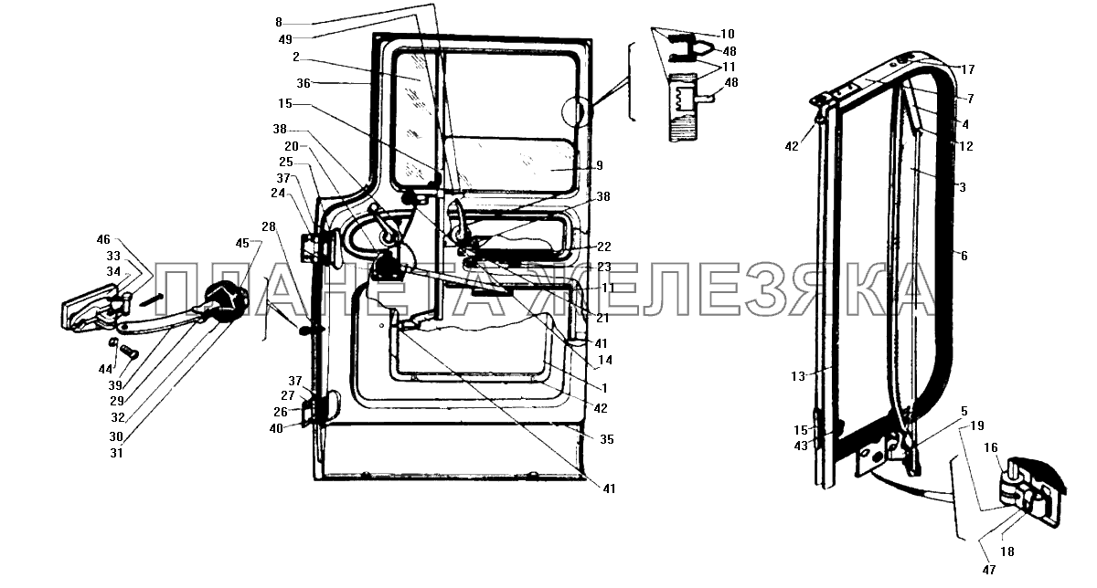 Дверь кабины, навески и стекла двери ЗИЛ-130